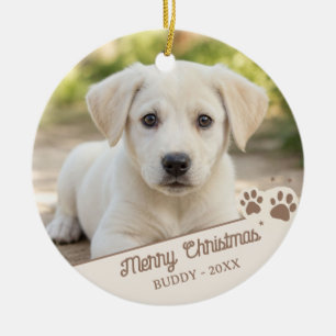 Personalized Dog Photo Christmas Pet Name & Year Ceramic Ornament