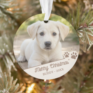 Personalized Dog Photo Christmas Pet Name & Year Ornament
