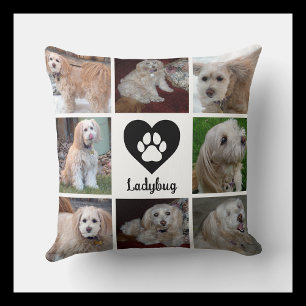 Personalized Dog Photo Collage with Custom Name Throw Pillow