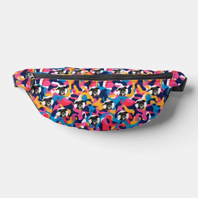 Personalized Dog Photo Colourful Pattern Fanny Pack (Lay Down)