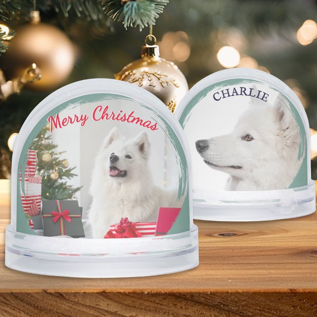 Personalized Dog Photo Custom Pet Keepsake (A Christmas snow globe with custom pet dog photos and name)