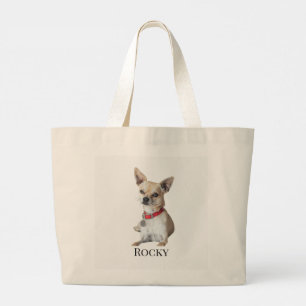 Personalized Dog Photo   Custom Pet Name  Large Tote Bag