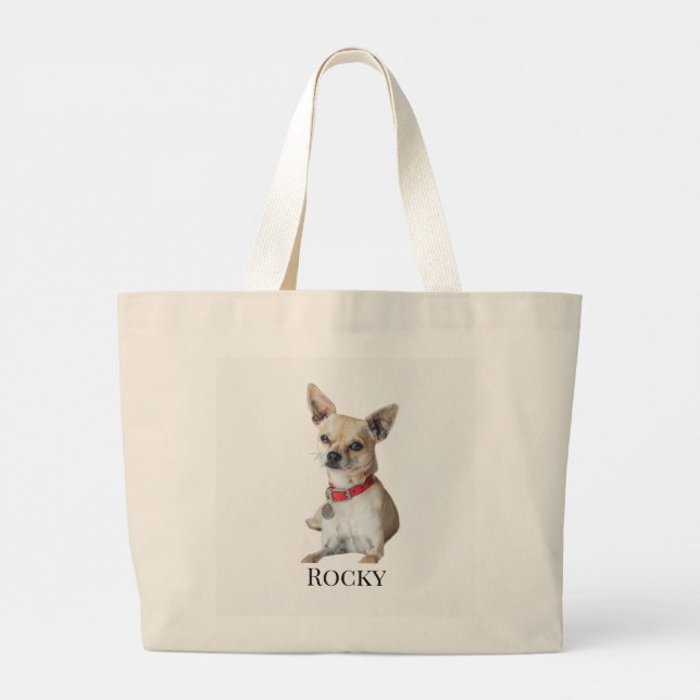 Personalized Dog Photo | Custom Pet Name  Large Tote Bag (Back)