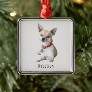 Personalized Dog Photo Custom Pet Name Metal Ornament
