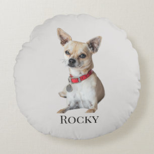 Personalized Dog Photo   Custom Pet Name  Round Pillow