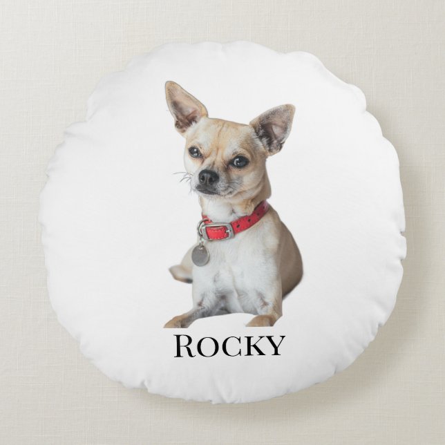 Personalized Dog Photo | Custom Pet Name  Round Pillow (Front)