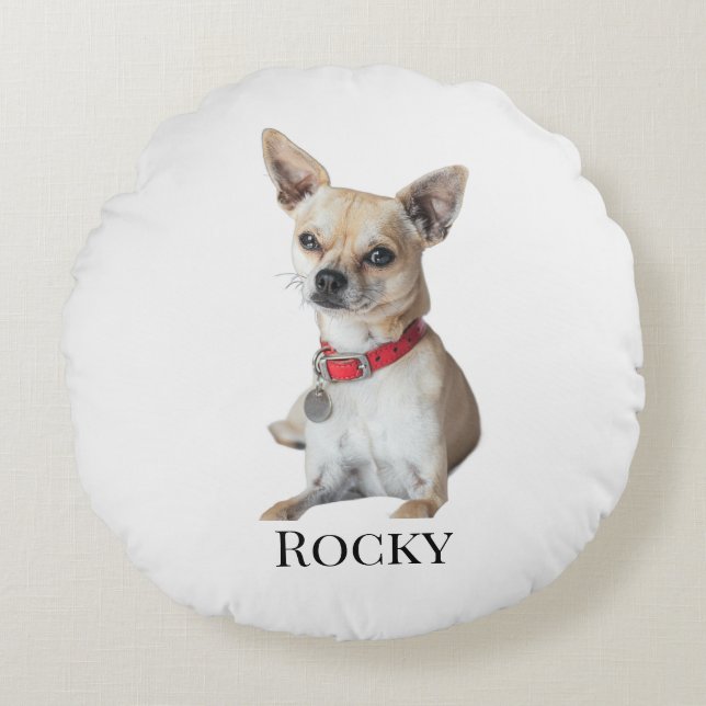 Personalized Dog Photo | Custom Pet Name  Round Pillow (Front)