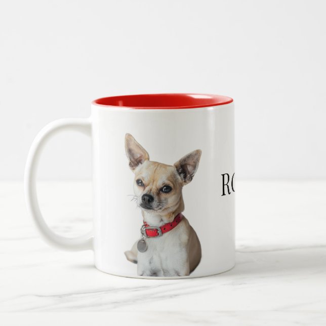 Personalized Dog Photo | Custom Pet Name  Two-Tone Coffee Mug (Left)