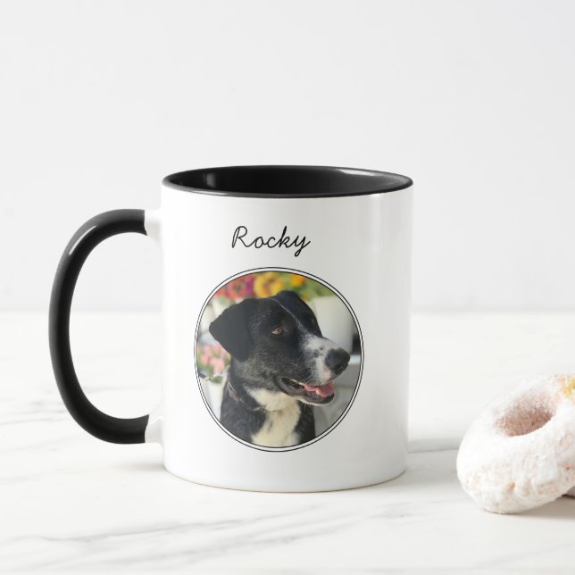 Personalized Dog Photo Custom Pet Two-Toned Coffee Mug (With Donut)