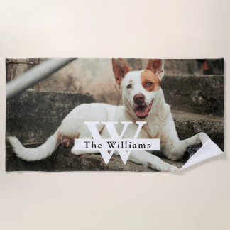 Personalized Dog Photo Family name Beach Towel