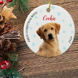Personalized Dog Photo First Christmas  Ceramic Ornament<br><div class="desc">This "First Christmas" ornament features custom dog photo and name.</div>