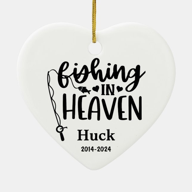 Personalized Dog Photo Memorial-Fishing in Heaven Ceramic Ornament (Back)