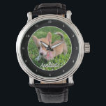 Personalized Dog Photo Monogram Modern Pet Owner Watch<br><div class="desc">Personalize with your own dog's photograph on this cute,  modern pet owner watch and customize with their name at the bottom. A beautiful custom wristwatch gift for a dog or cat owner to immortalize their love. Bordered in black with white numbers.</div>