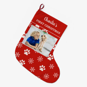 Personalized Dog Photo Name First Christmas Dog Large Christmas Stocking