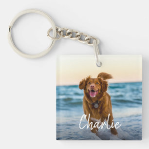 Personalized Dog Photo Name Keychain