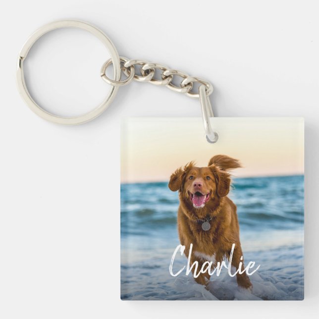 Personalized Dog Photo Name Keychain (Front)