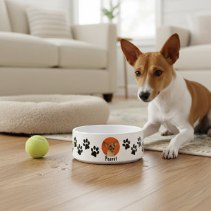 Personalized Dog Photo & Name Paw Print Bowl