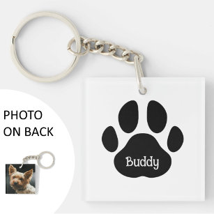 Personalized Dog Photo & Name   Puppy Paw Print Keychain