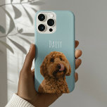Personalized Dog Photo | Pastel Blue Pet iPhone 15 Pro Case<br><div class="desc">Bring your favorite furry friend everywhere you go with this personalized dog photo phone case. Featuring a soft pastel blue background, your pet’s photo, and a custom name, this design is perfect for dog lovers who want something stylish, minimal, and meaningful. This custom pet phone case makes a thoughtful gift...</div>