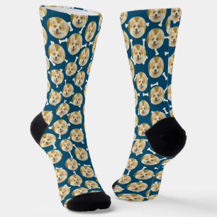 Personalized Dog Photo Pattern Dog Dad Navy Blue Socks