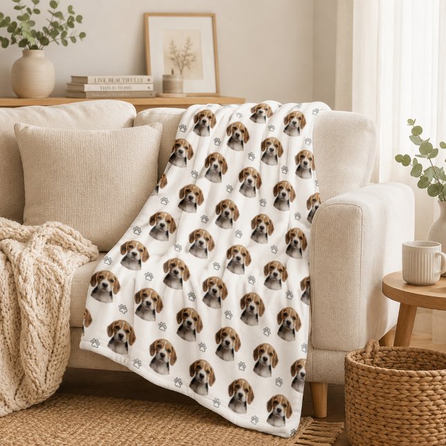 Personalized Dog Photo Paw Pattern Fleece Blanket (Creator Uploaded)