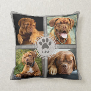 Personalized Dog Photo Pillow 4 Photos Name Gray