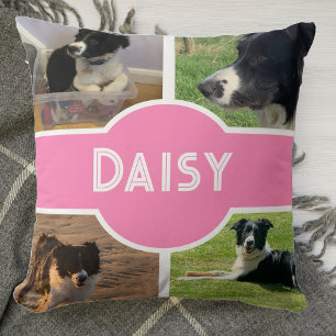 Personalized Dog Photo Pink Throw Pillow