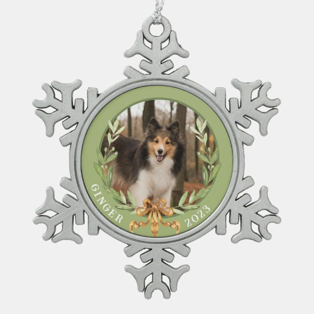 Personalized Dog Photo Snowflake Pewter Christmas Ornament (Front)
