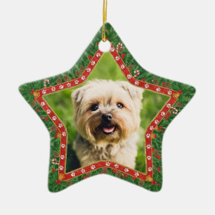Personalized Dog Photo Star Shaped Christmas Ceramic Ornament