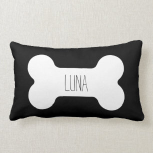Personalized Dog Pillow, Dog Bone Pillow, Black Lu Lumbar Pillow