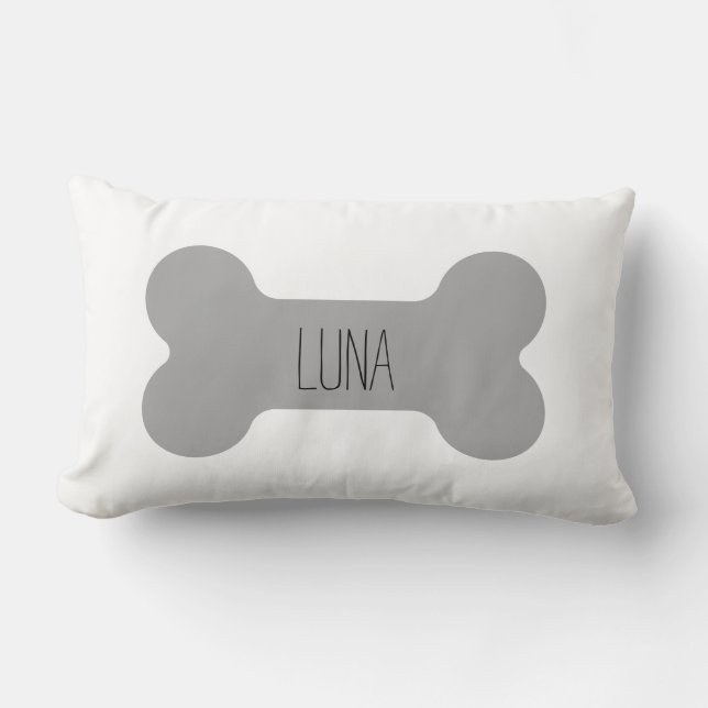 Personalized Dog Pillow, Dog Bone Pillow, White Lumbar Pillow (Front)