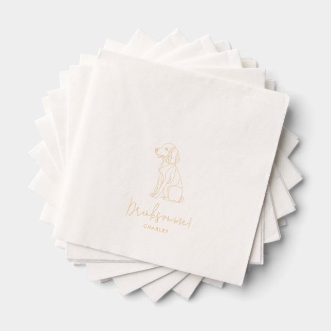 Personalized Dog Poodle Illustration Wedding Gold Foil Napkins (Insitu (Stacked))
