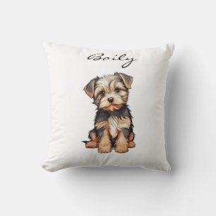 PERSONALIZED DOG PORTRAIT BANNER-MORKIE ART PRINT THROW PILLOW