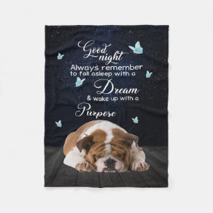 Personalized Dog Quilt Blanket, Bulldog Good Night Fleece Blanket