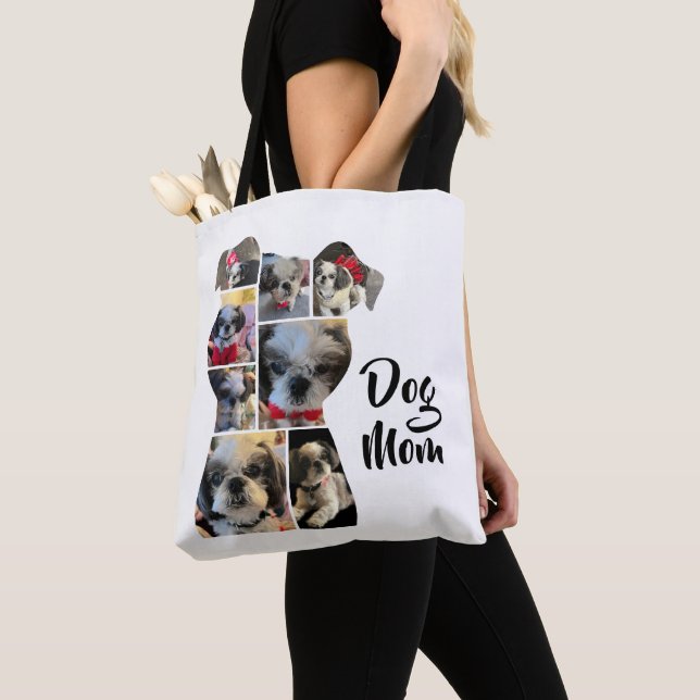 Personalized Dog Shape Photo Collage Gift Tote Bag (Close Up)