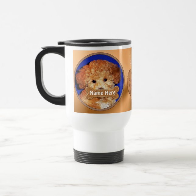 Personalized Dog Stuff YOUR 2 PHOTOS, 3 TEXT Travel Mug (Left)