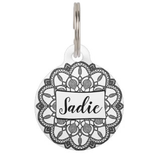 Personalized Dog Tags, Black and White Mandala Pet Tag