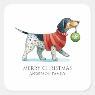 Personalized Dog Watercolor Christmas Square Sticker