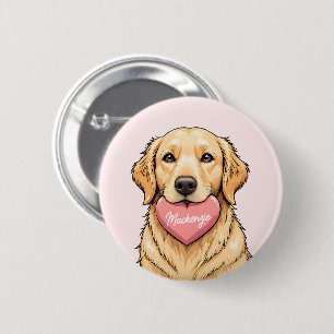 Personalized Dog with Heart Happy Valentine's Day 2 Inch Round Button