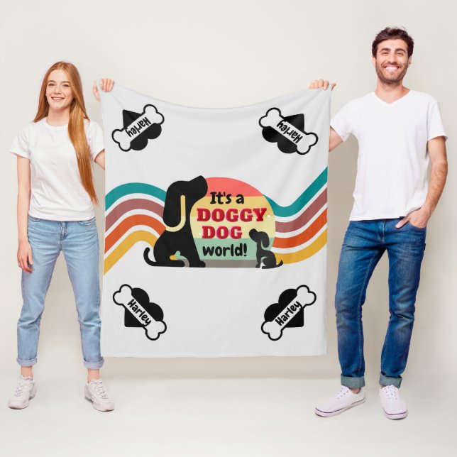 Personalized Doggy Dog Pet Name Fleece Blanket (In Situ)