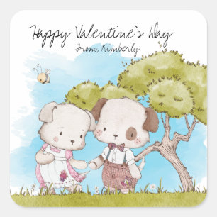 Personalized Dogs Valentine's Day Square Sticker