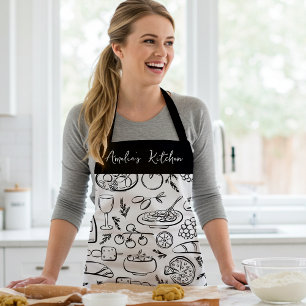 Personalized Dolce Vita Food Pattern Black White Apron