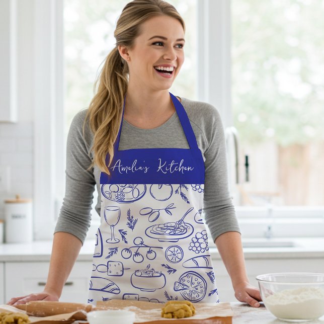 Personalized Dolce Vita Food Pattern Blue Apron (Creator Uploaded)