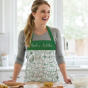 Personalized Dolce Vita Food Pattern Green Apron