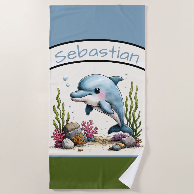 Personalized Dolphin Kids’ Beach Towel (Front)