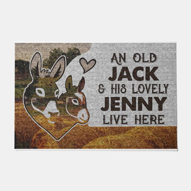 Personalized Donkey Couple Old Jack Lovely Jenny  Doormat (Front)