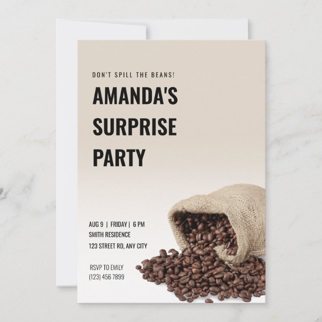 Personalized Don't Spill the Beans Surprise Party Invitation (Front)