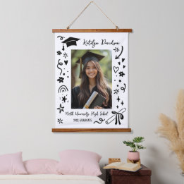 Personalized Doodle Graduation Keepsake Photo Hanging Tapestry