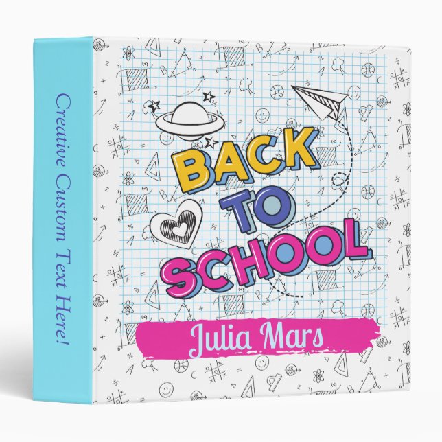 Personalized Doodle Math & Science Back to School Binder (Front/Spine)
