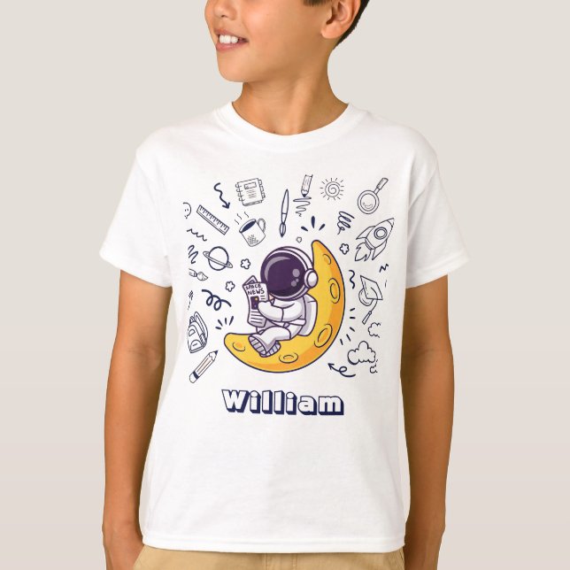 Personalized Doodle Space Planets Back to School T-Shirt (Front)